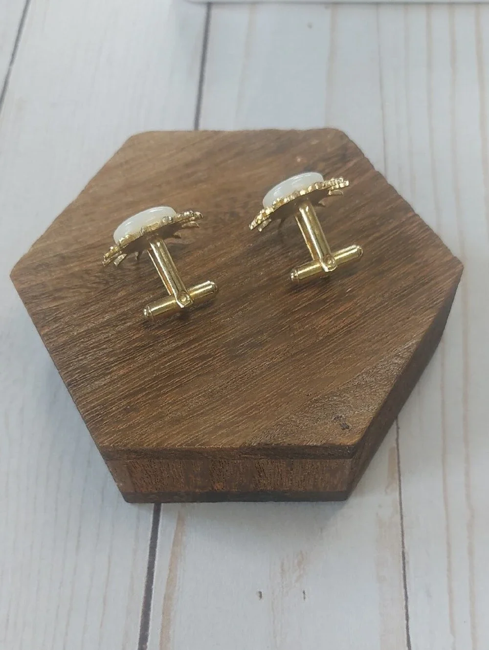 Gold Sunburst Cuff Links with Cream Center